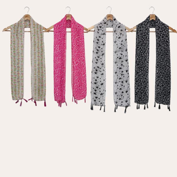 Whitepink and Whiteblack Printed Scarf  (Set of 4)