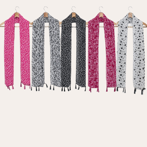 Whitepink and Whitepink Printed Scarf  (Set of 5)