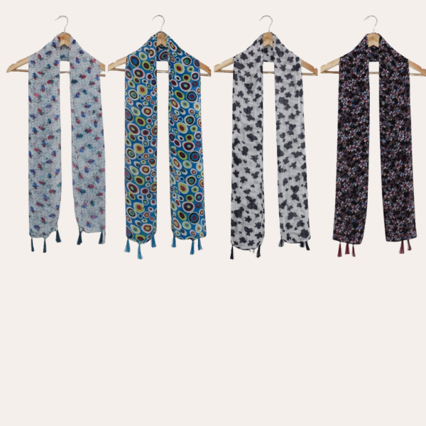 Whiteskyblue and Whiteblack Printed Scarf  (Set of 4)