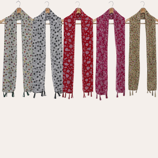 Whitew and Redp Printed Scarf  (Set of 5)