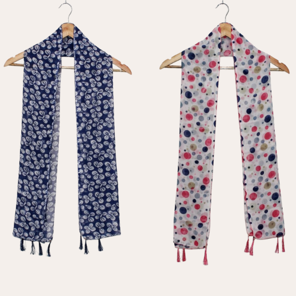 darkkBlue and White  Printed Scarf  (Set of 2)