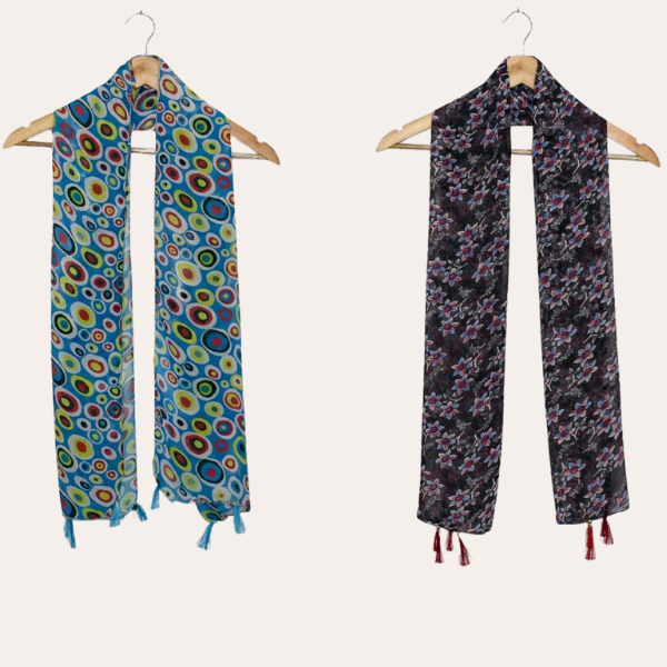 lightBlue and Black Printed Scarf  (Set of 2)